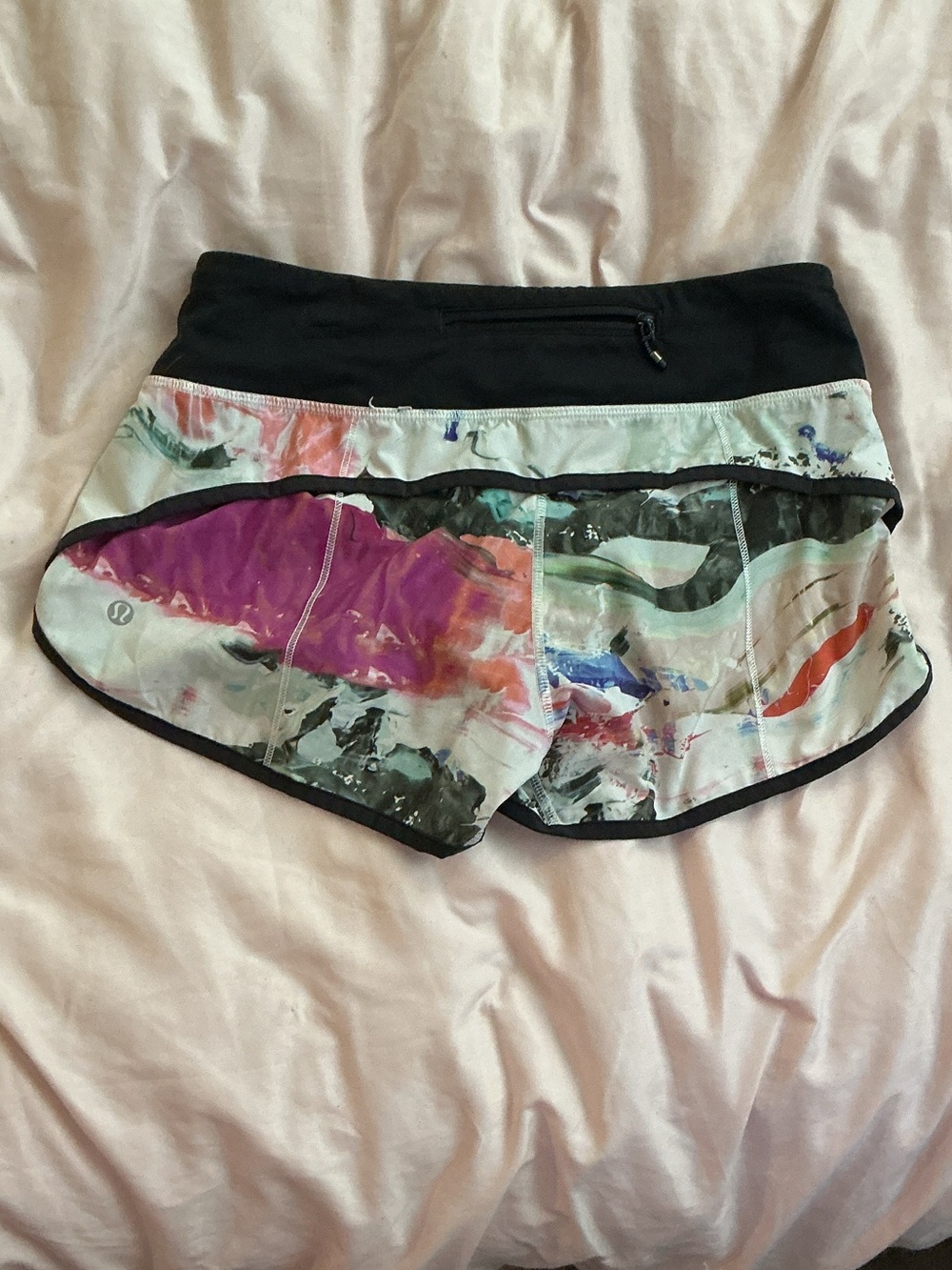 lululemon athletica Black Waistband Multicolor Painted-Print Athletic Shorts